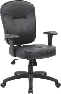 Boss Black Leather Task Chair With Arms [B1562] -Office Chairs Unlimited Shop boss black leather task chair with arms b1562 adjustable arms 29369064292503