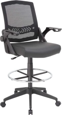 Boss Mesh Drafting Stool With Flip Arms [B16223-BK]