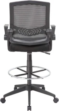 Boss Mesh Drafting Stool With Flip Arms [B16223-BK] -Office Chairs Unlimited Shop boss mesh drafting stool with flip arms b16223 bk 31686300401815