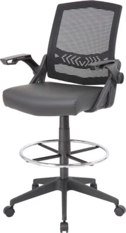 Boss Mesh Drafting Stool With Flip Arms [B16223-BK] -Office Chairs Unlimited Shop boss mesh drafting stool with flip arms b16223 bk 31686327271575