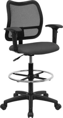 Contoured Mid Back Mesh Stool [WL-A277-BK-D-GG] -Office Chairs Unlimited Shop contoured mid back mesh stool wl a277 bk d gg gray add adjustable height arms ad 31689520513175