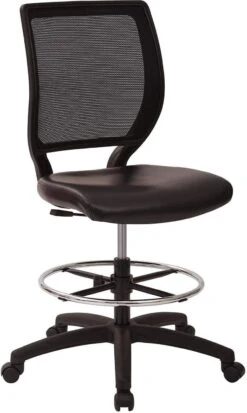 Deluxe Woven Mesh Back Armless Drafting Chair, Black Vinyl Seat [DC51000NV-3]