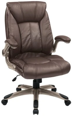 Work Smart Espresso Mid Back Faux Leather Chair With Flip Arms [FLH24981-U1]